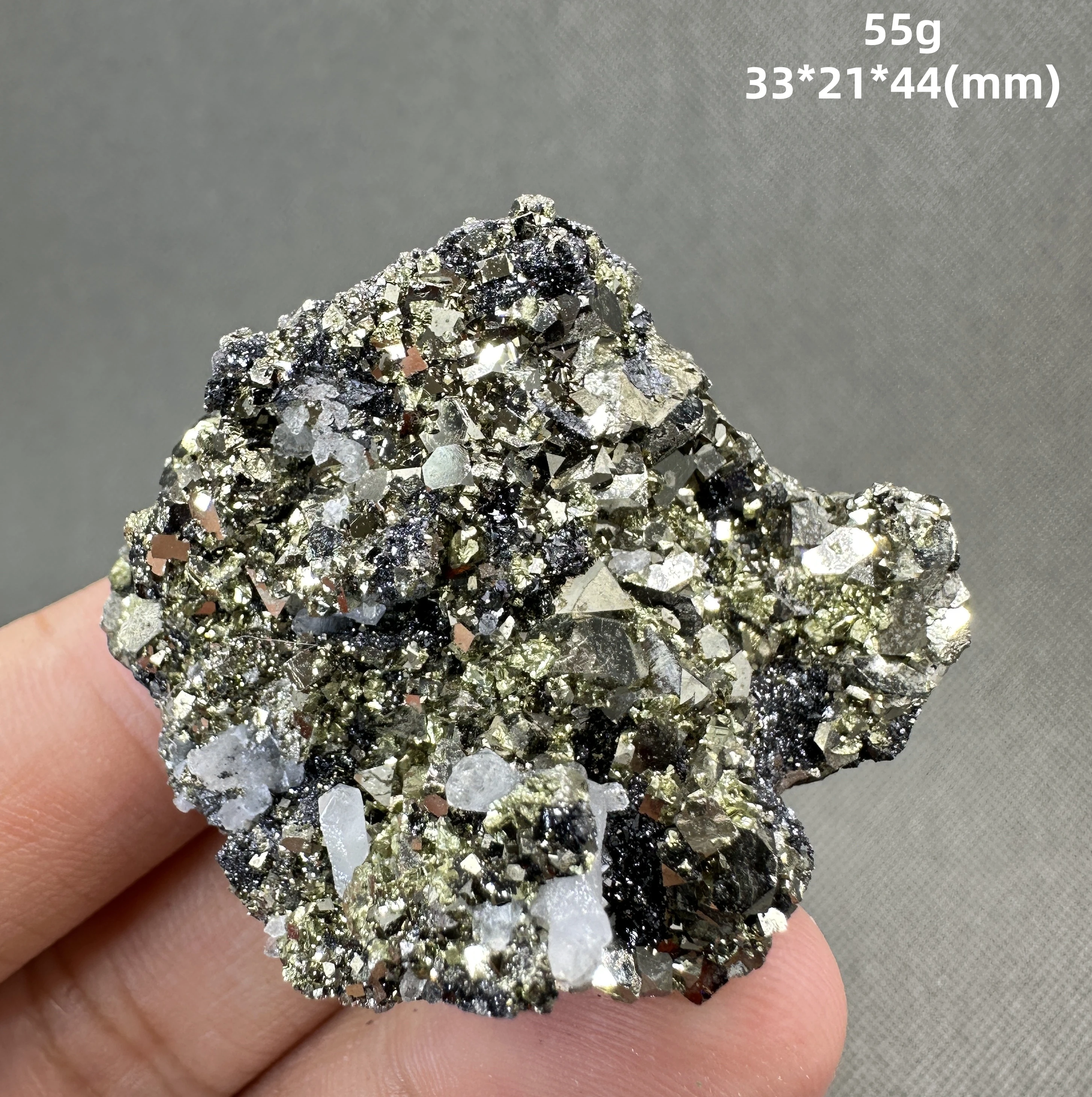 

55 g Natural Inner Mongolia octahedral pyrite and crystal Symbiotic mineral specimen + healing quartz crystals and stones rock