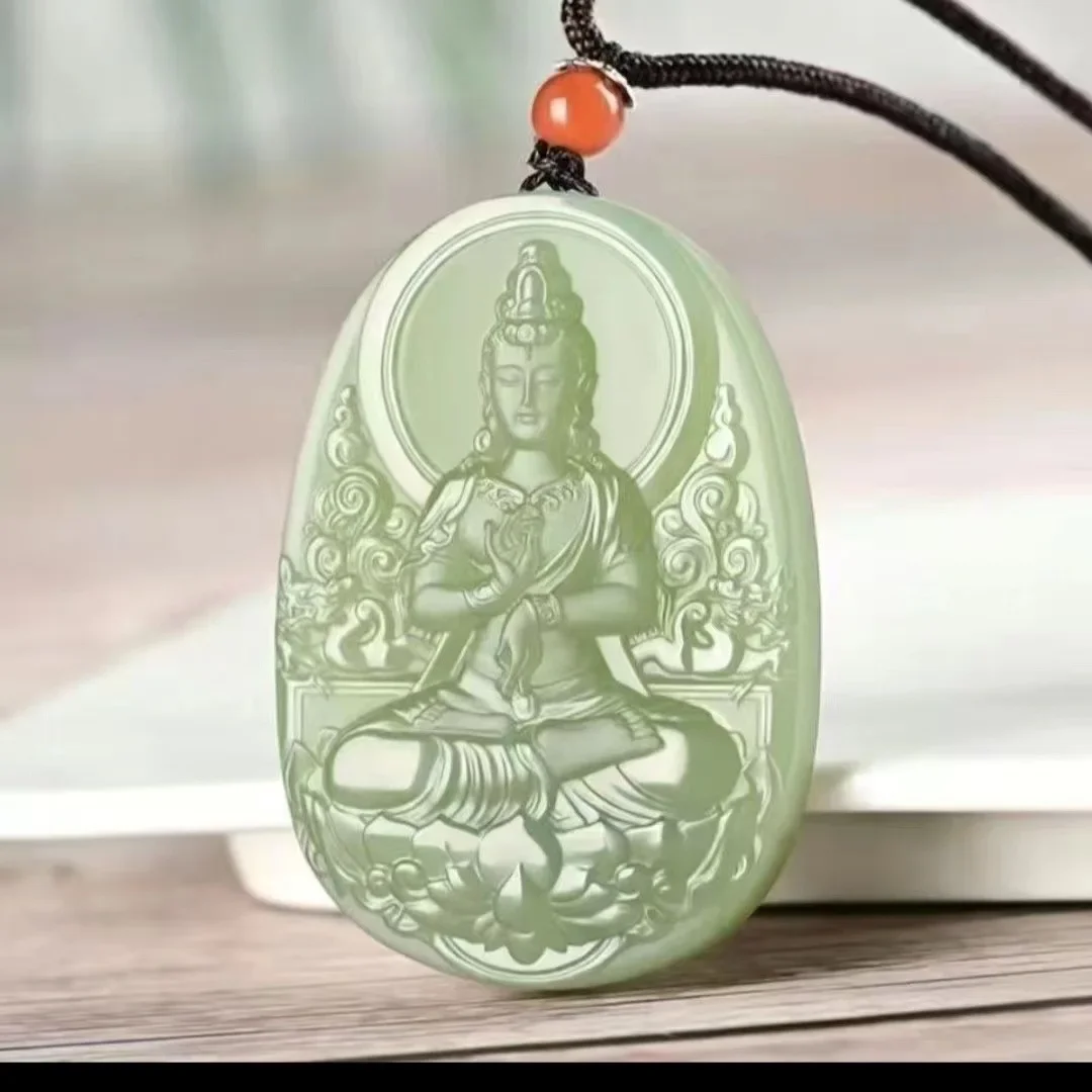 Sitting Lotus Guanyin Pendant, Blue and White Guanyin Bodhisattva Pendant