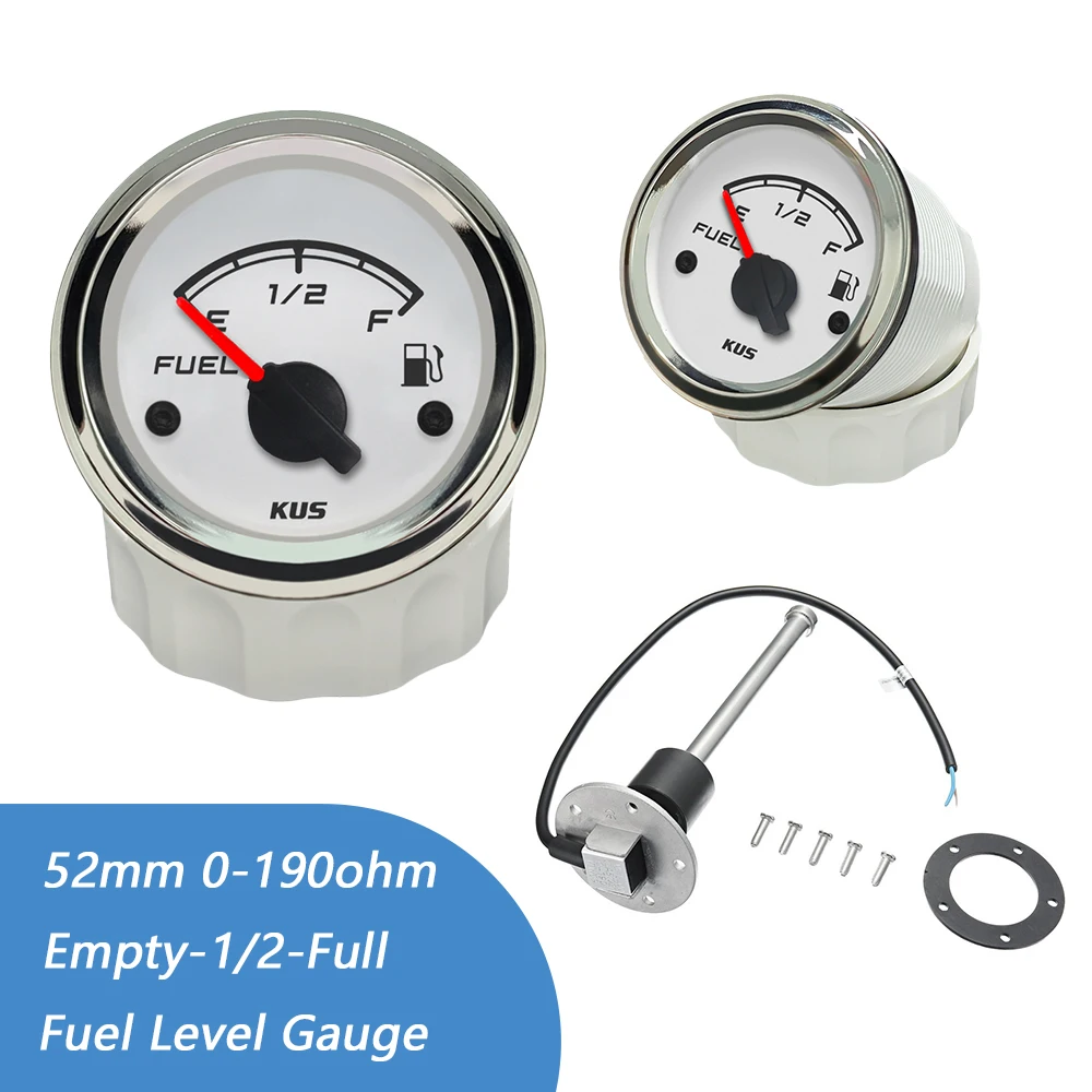 

KUS 52mm Fuel Level Gauge 0-190ohm Signal With Red and Yellow Backlight 9-32V for Car Boat Yacht Universal