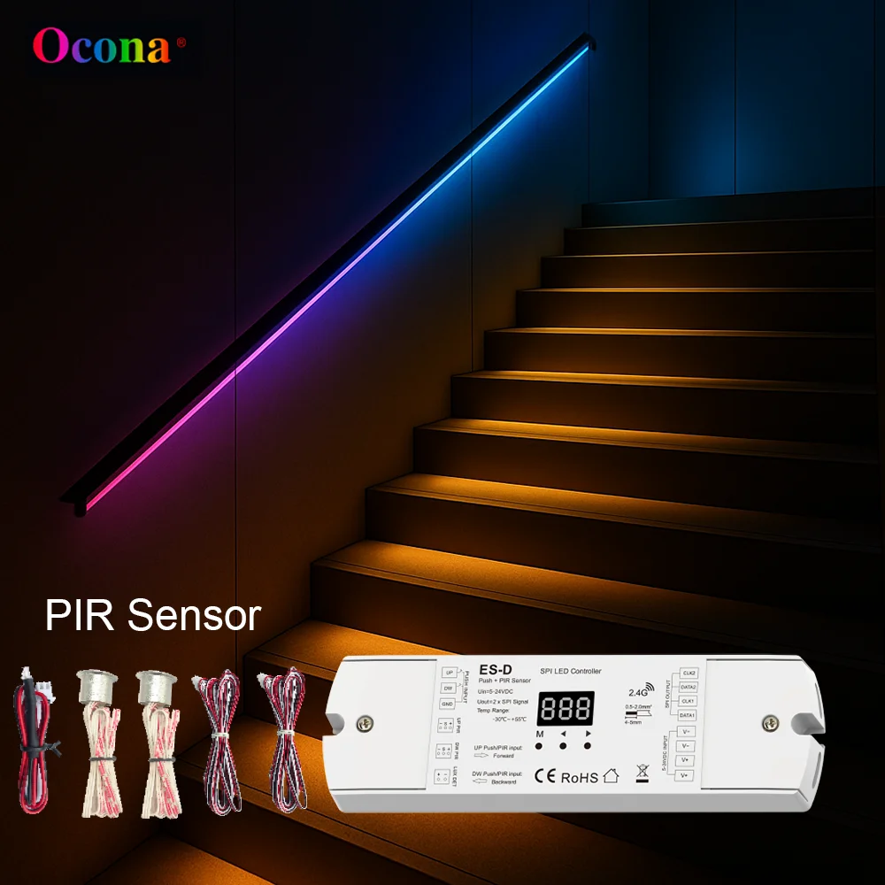 Stair Light Controller Dual PIR Sensor SPI Controller RGB SPI Lighting for LED strip Room Decor Running
