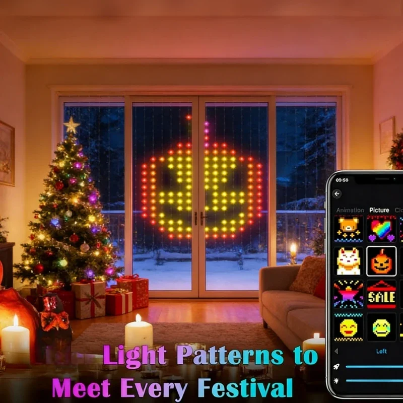 Smart 400LED Curtain Lights, Music Sync DIY Fairy String Lights for Christmas Wedding Party Window Decor view 4