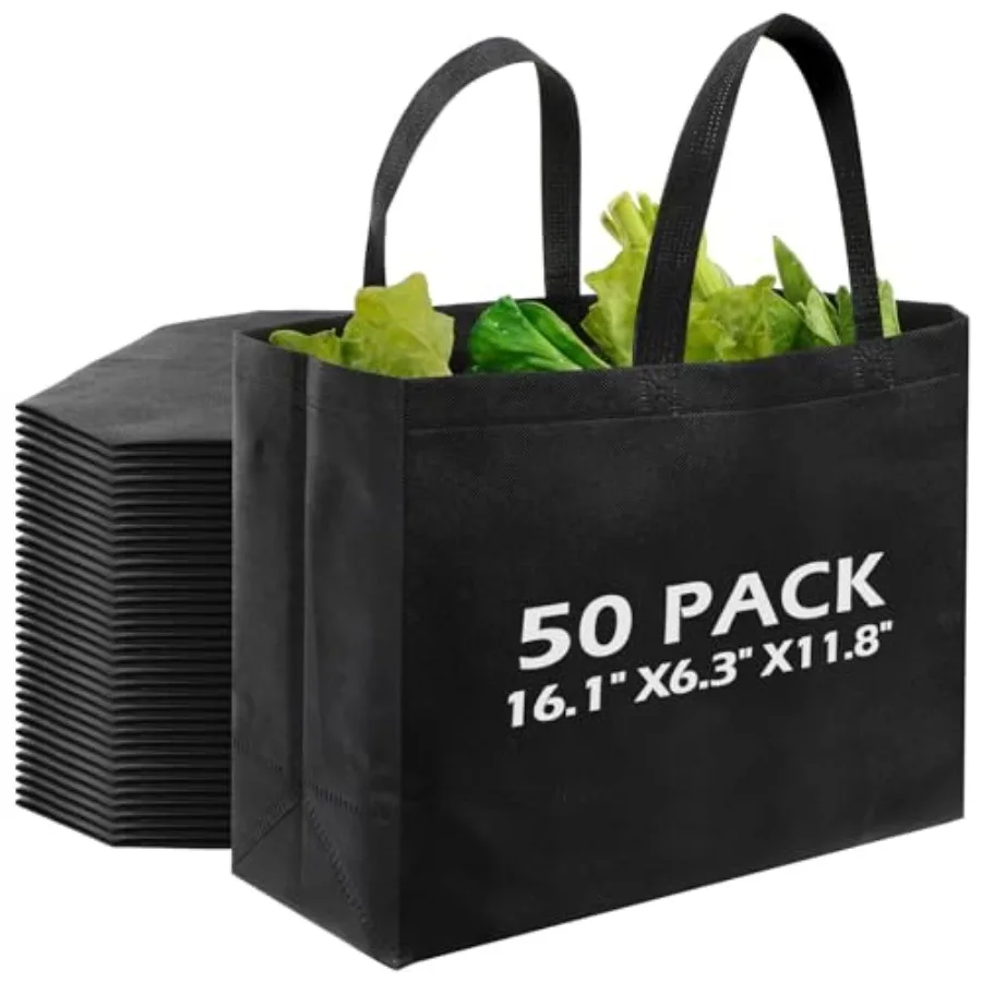 

50 Pcs Reusable Tote Bag with Handles Bulk Extra Large Non Woven Grocery Shopping Bags for Boutiques Retail Store