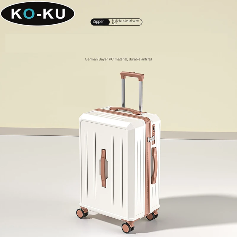 KO-KU 2024 Suitcase Set Female 20 Inch Boarding Suitcase USB/Type-C Port Water Cup Holder 26/28 inch Male Large Capacity Luggage