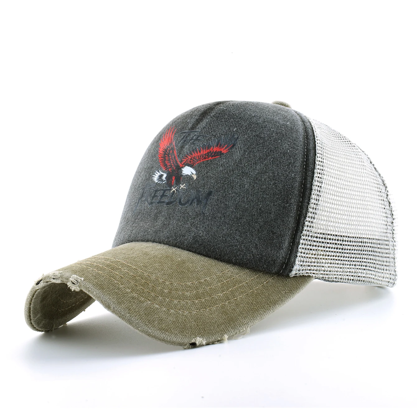 Washed Denim Baseball Cap Women Printing Freedom Sun Visor Cap Men Snapback Hip Hop Trucker Cap Outdoor Breathable Mesh Hat