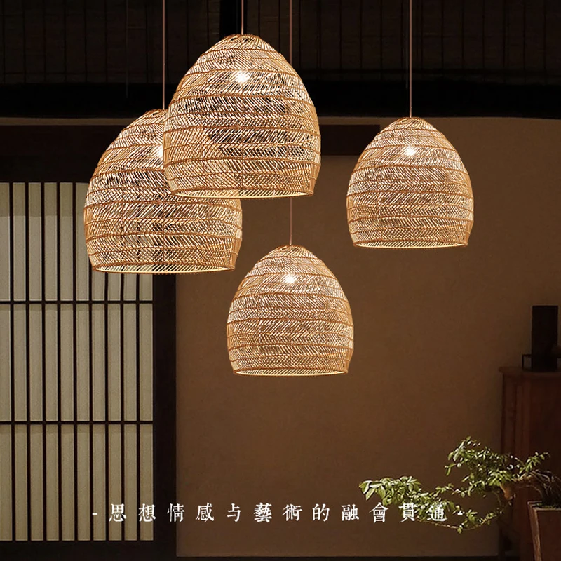 

ZK50 Simple Living Room Corridor Inn Restaurant Rattan Art Lampshade Decoration Indoor Lighting Rattan Art Chandelier E27