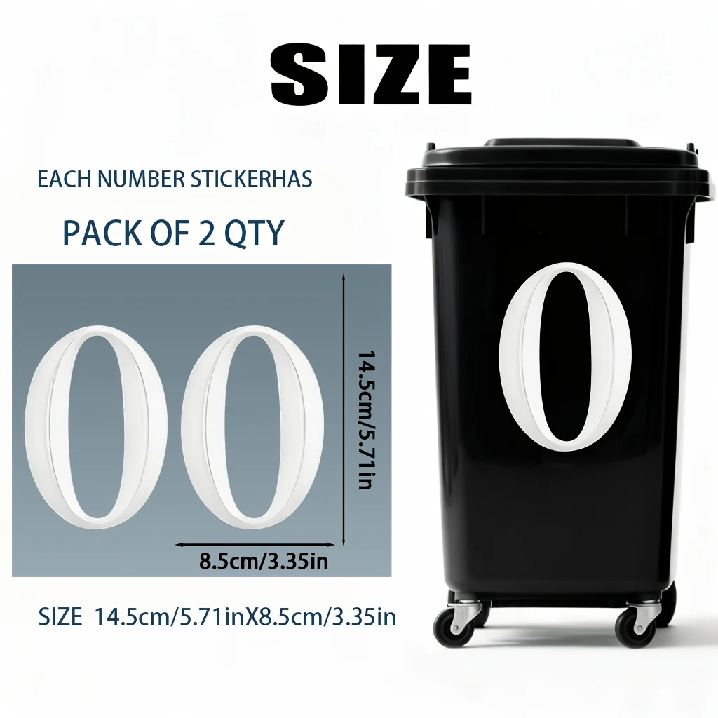 2pcs Fun PVC Self-Adhesive White Number Stickers 5.7in(14.5cm) Large Reflective Trash Can Labels for Bins Garage Organization view 6