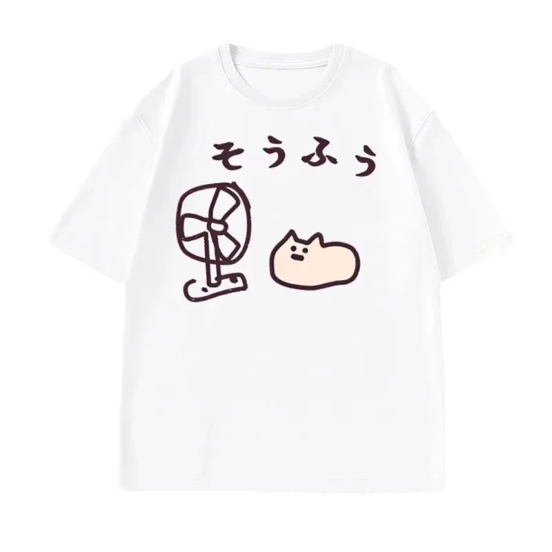 Cool Japanese Style Fan Cat T-shirt Women Funny Short Sleeve Tshirt Graphic T Shirts Summer Streetwear Pritned Tees