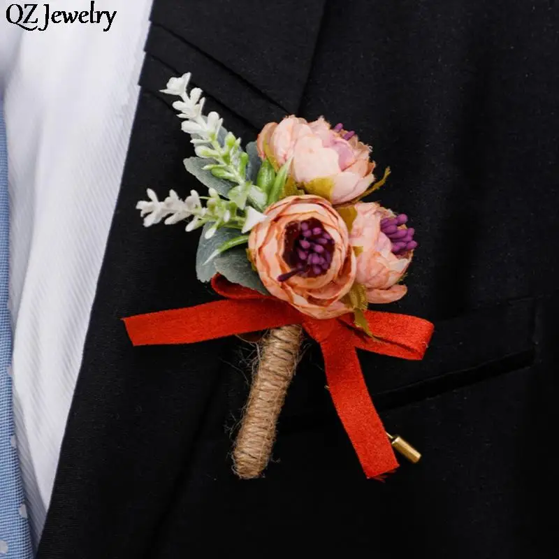 

Artificial Silk Rose Flowers Corsage for Groom Man Pin Suit Corsage Bridal Buttonhole Wedding Party Jewelry Accessories Gifts