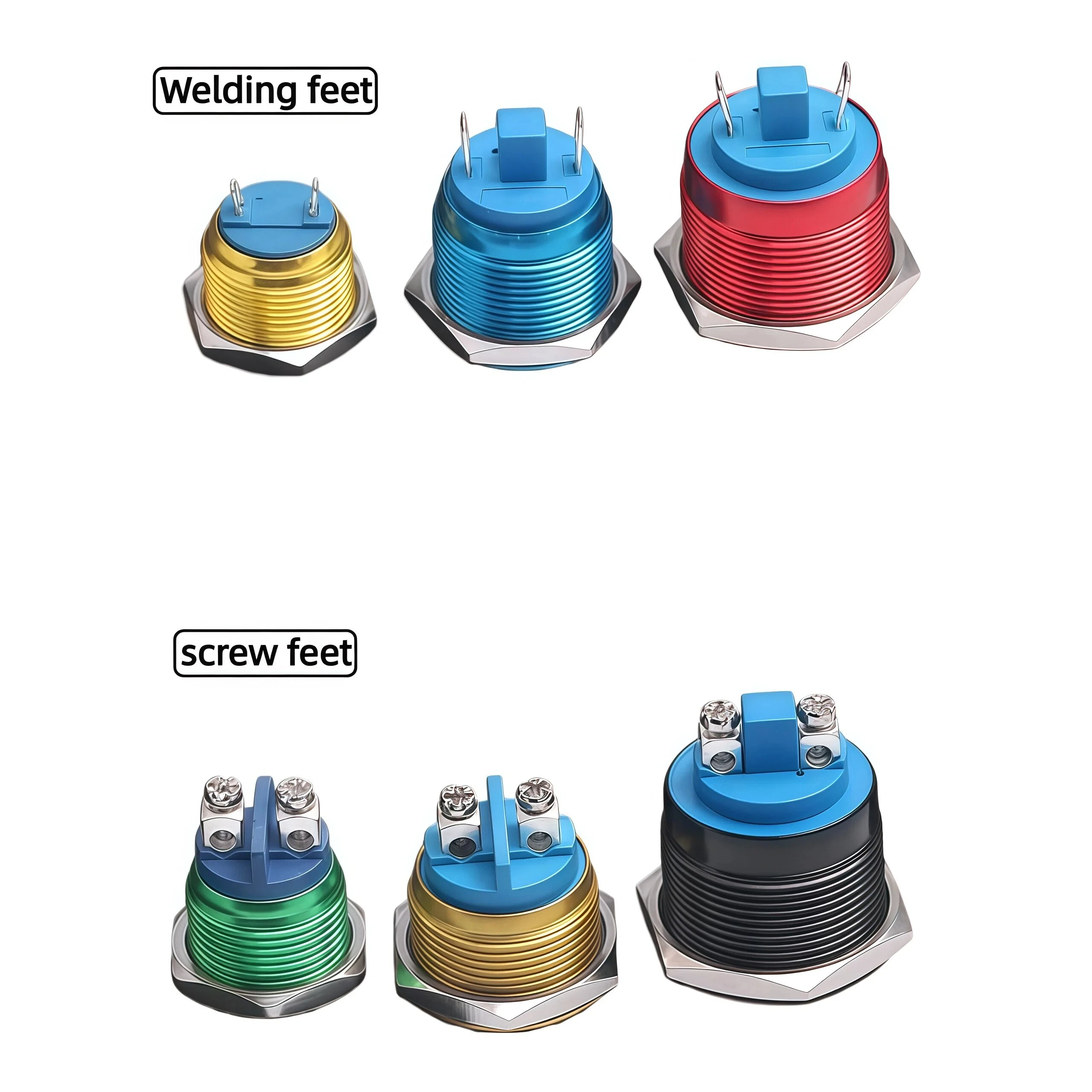 16/19/22 مللي متر مفتاح زر معدني مؤكسد بالكامل الذاتي إعادة تعيين المسمار محطة لحظة التبديل ، مفتوحة عادة ، أحمر/أصفر/أخضر/أزرق