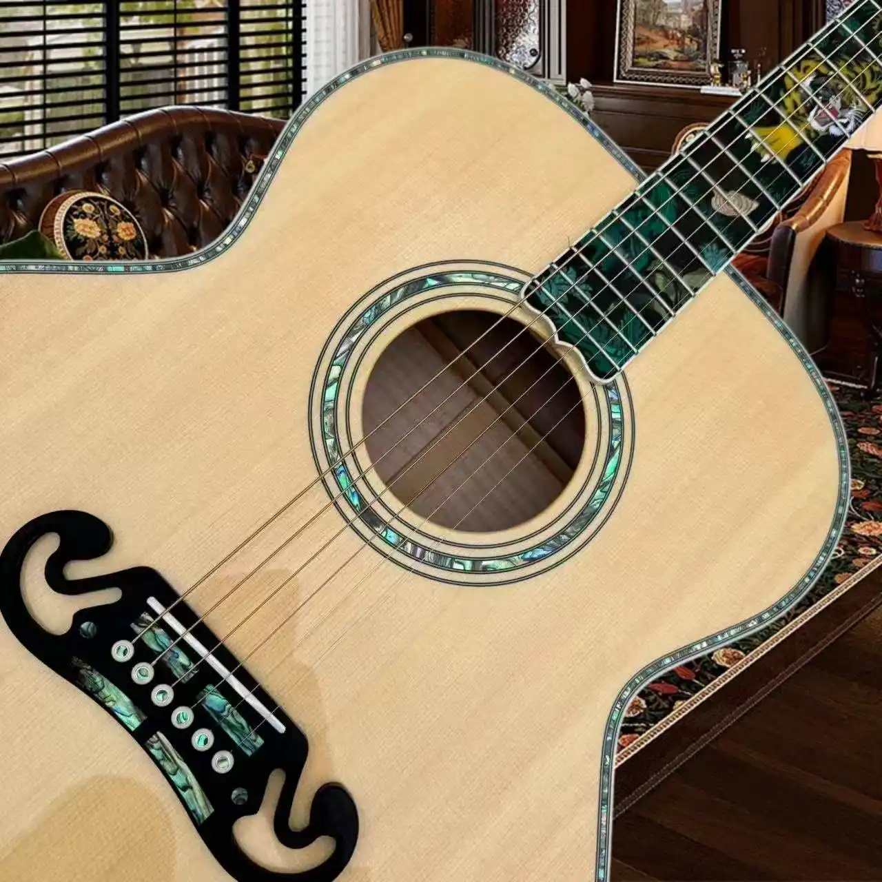 Gibson Acoustic Guitar Tiger Fingerboard Inlay Abalone Shell Binding Distinctive Moustache Bridge Ebony Fingerboard Spruce Body