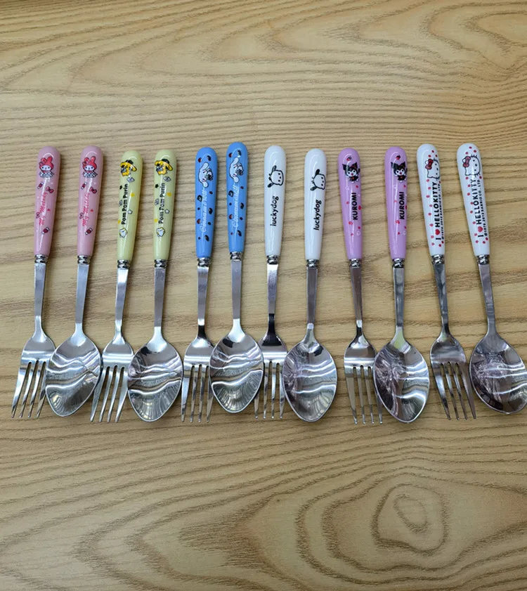 Sanrio Series Chopsticks and Fork Set Kuromi Melody Kitty Pochacco Portable Home Dormitory Students Lovely Individual Dedicated