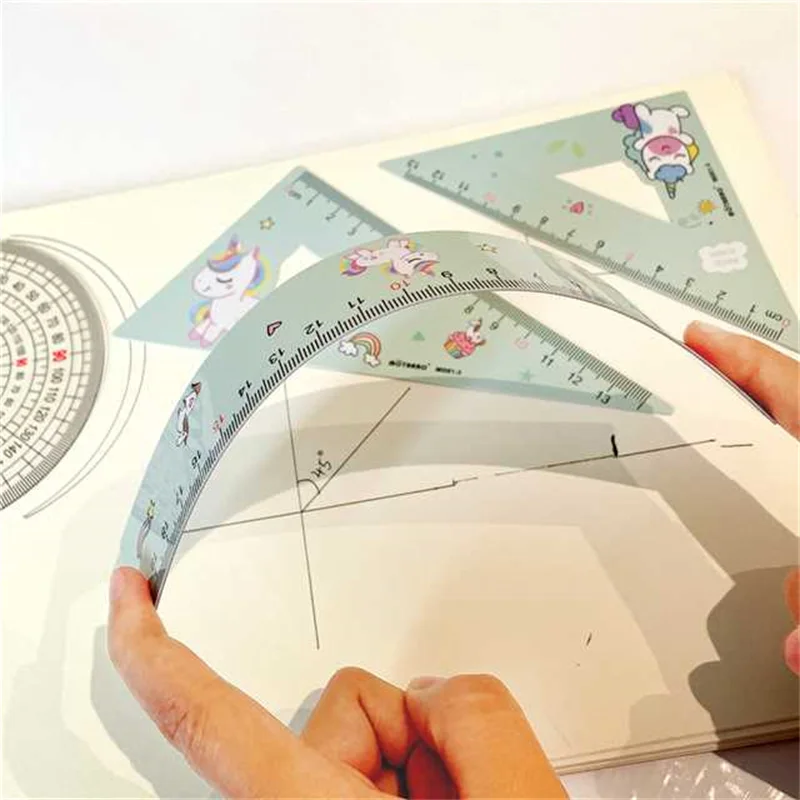 4 in 1 Cute Cartoon Ruler Stationery Set Multifunctional Combination Ruler Ruler Triangle Protractor Drawing