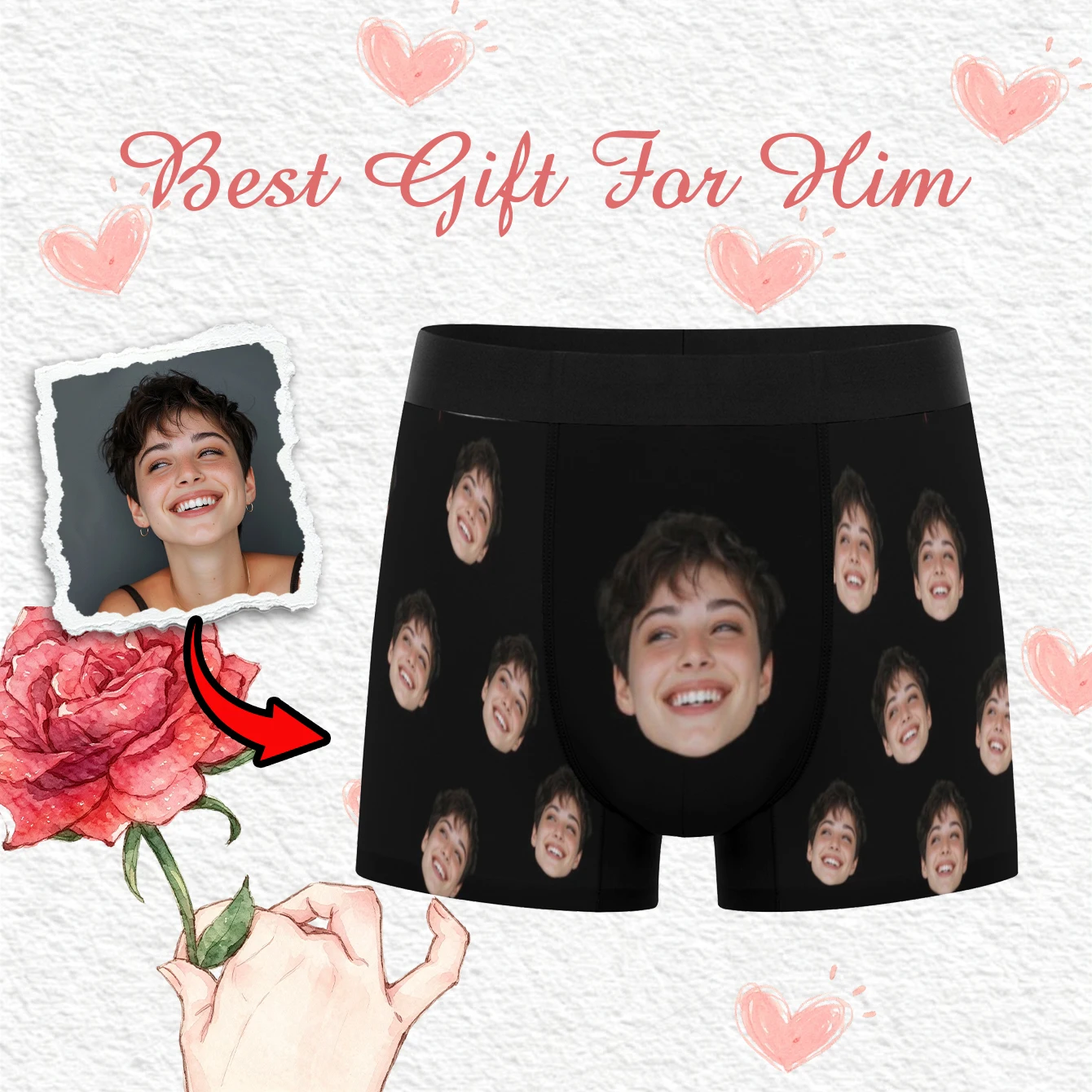 Custom Valentine Day Boxers For Men Personalized Men Underwear Custom Boxer Briefs Funny Face Gift For Boyfriend Husband