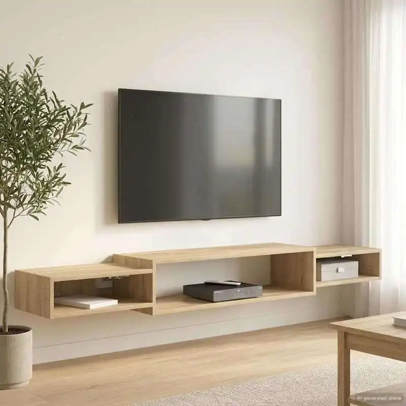 Étagère murale pour téléviseur – Étagère murale flottante gain de place en bois composite au design épuré et moderne, console TV polyvalente, meuble TV, centre de divertissement multimédia, pour salon, appartement, bureau