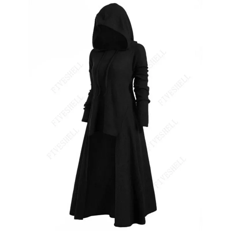 Women's Autumn Evening Party Dress Tunic Long Sleeve Hooded Robe Cloak Knight Medieval Gothic Fancy Dress Masquerade Cosplay UY2