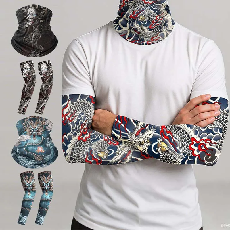 Sunscreen Headscarf Summer Lycra Digital Printing Koi Fish Cycling Ice Sleeves Two-Piece Breathable Mask Protect The Whole Face