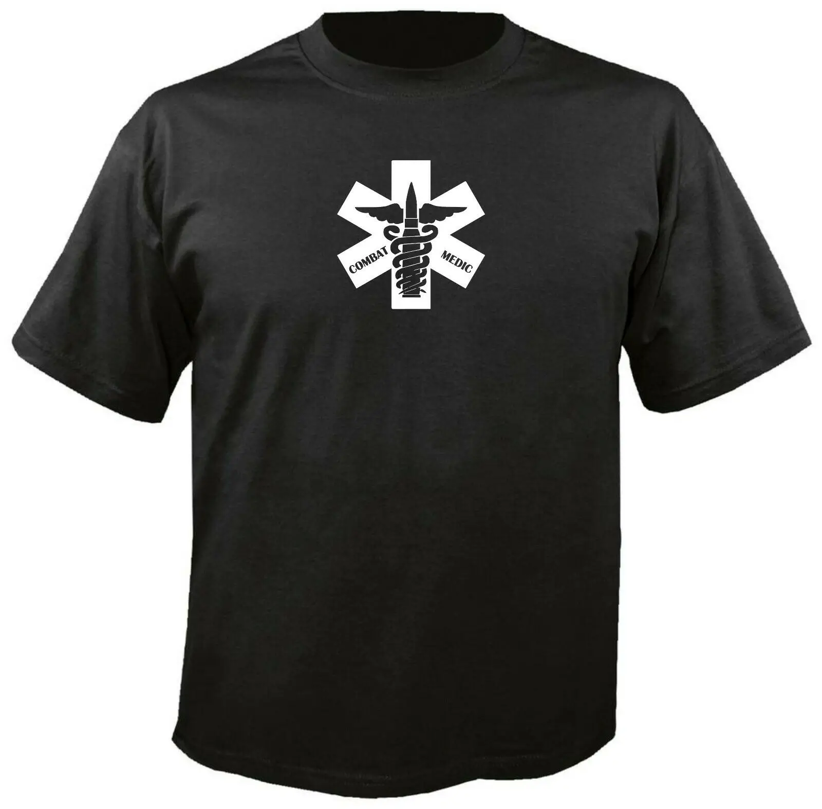 Combat Medic Star of Life Unique Bullet Caduceus T-Shirt. Premium Cotton Short Sleeve O-Neck Mens T Shirt New S-3XL