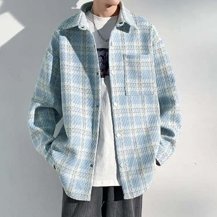 

Preppy Plaid Jaet Men's Spring Autumn High Sensation Haome Oversize Trendy Brand Couple irt Sle Coat Loose Fit