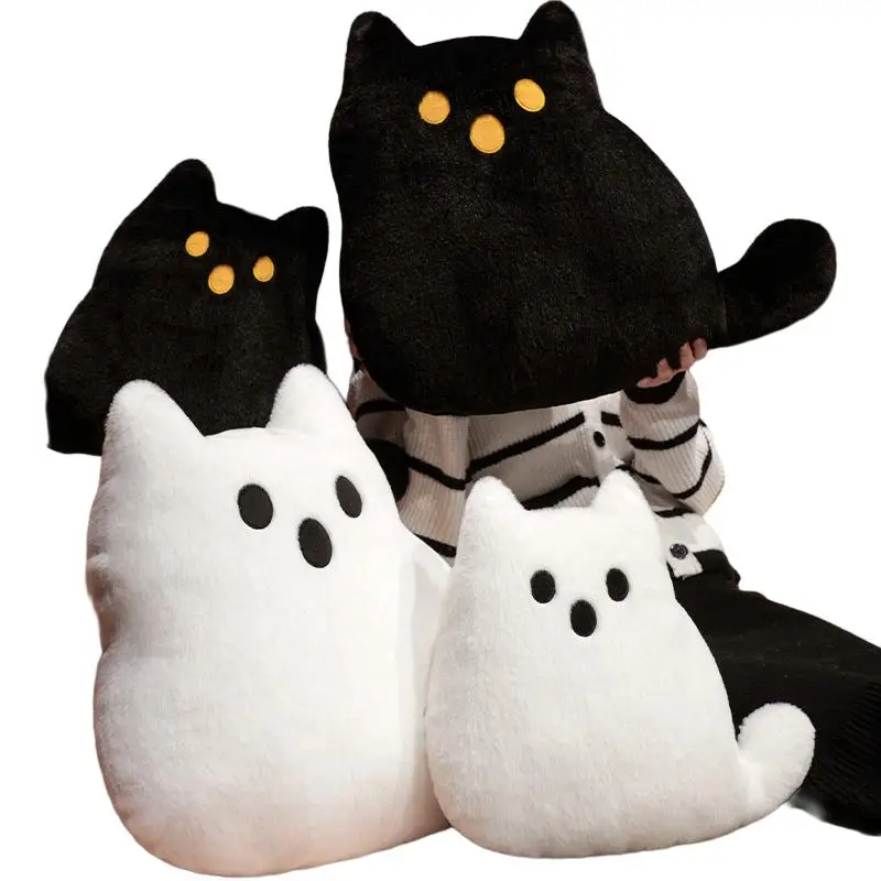 

Мультяшная плюшевая подушка с изображением призрака и животного, черно-белая подушка с изображением кота, День Хэллоуина, реквизит для вечеринки в тьме, плюшевый подарок