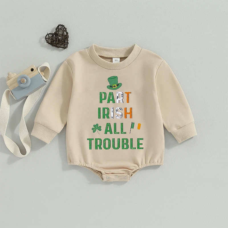 

Baby Girls Boys Sweatshirts Rompers Ireland Festival Clothes Top Hat Letter Clover Print Long Sleeve Toddler Bodysuits Jumpsuits