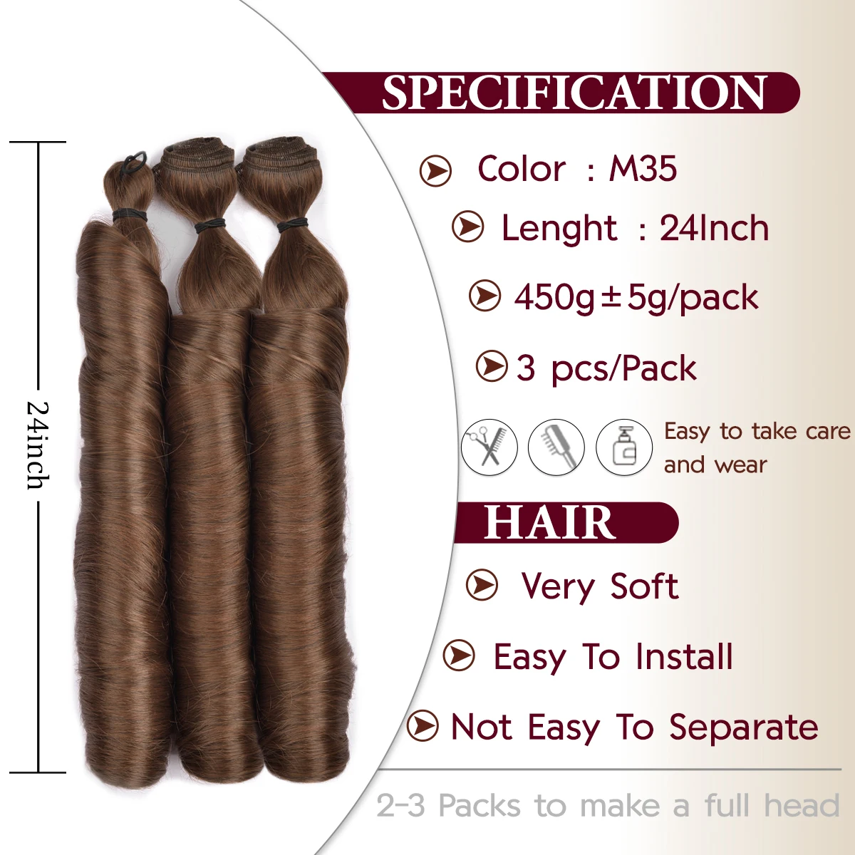 12/24 Inch Synthetic Boho French Curl Braiding Hair Pre-Stretched Ponytail Style Curly Hair Weft & Bulk Loose Wave Crochet Hair - view 3
