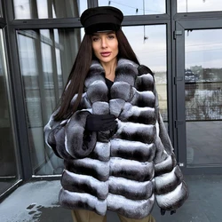 Rex Rabbit Fur Coat Women's Jackets Long Winter Fur Coats Lapel Natural Fox Fur Coat High Quality Luxury