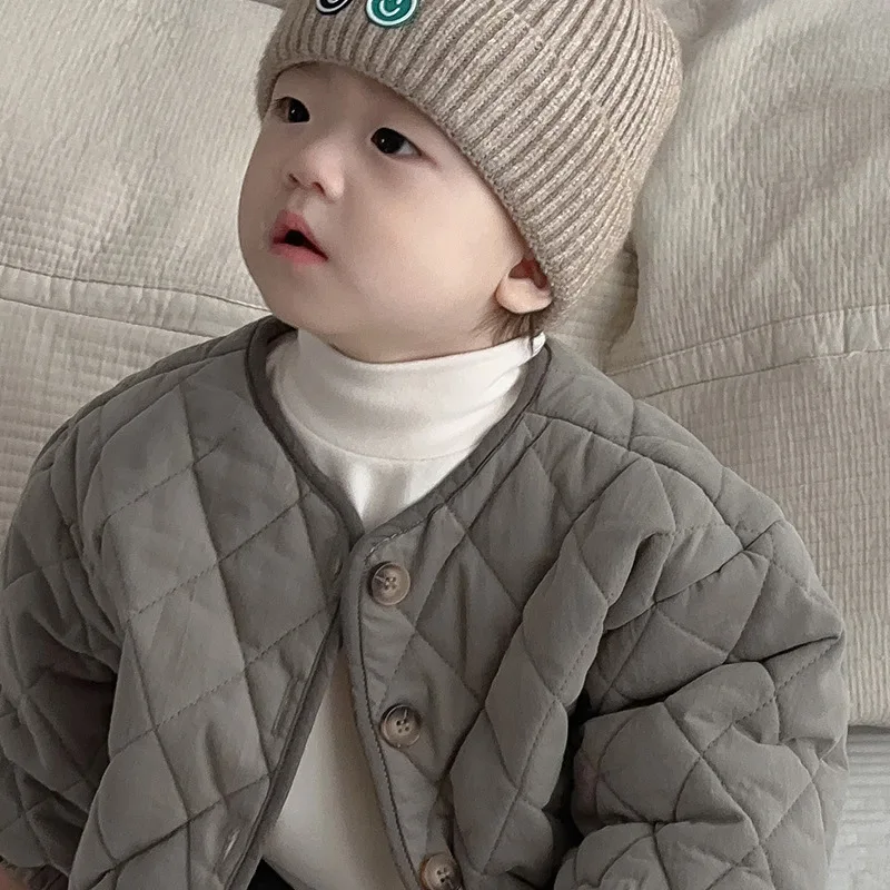 2024 Winter New Baby Long Sleeve Warm Coat Kids Single Breasted Casual Thick Jacket Boy Girl Plus Velvet Infant Padded Jacket