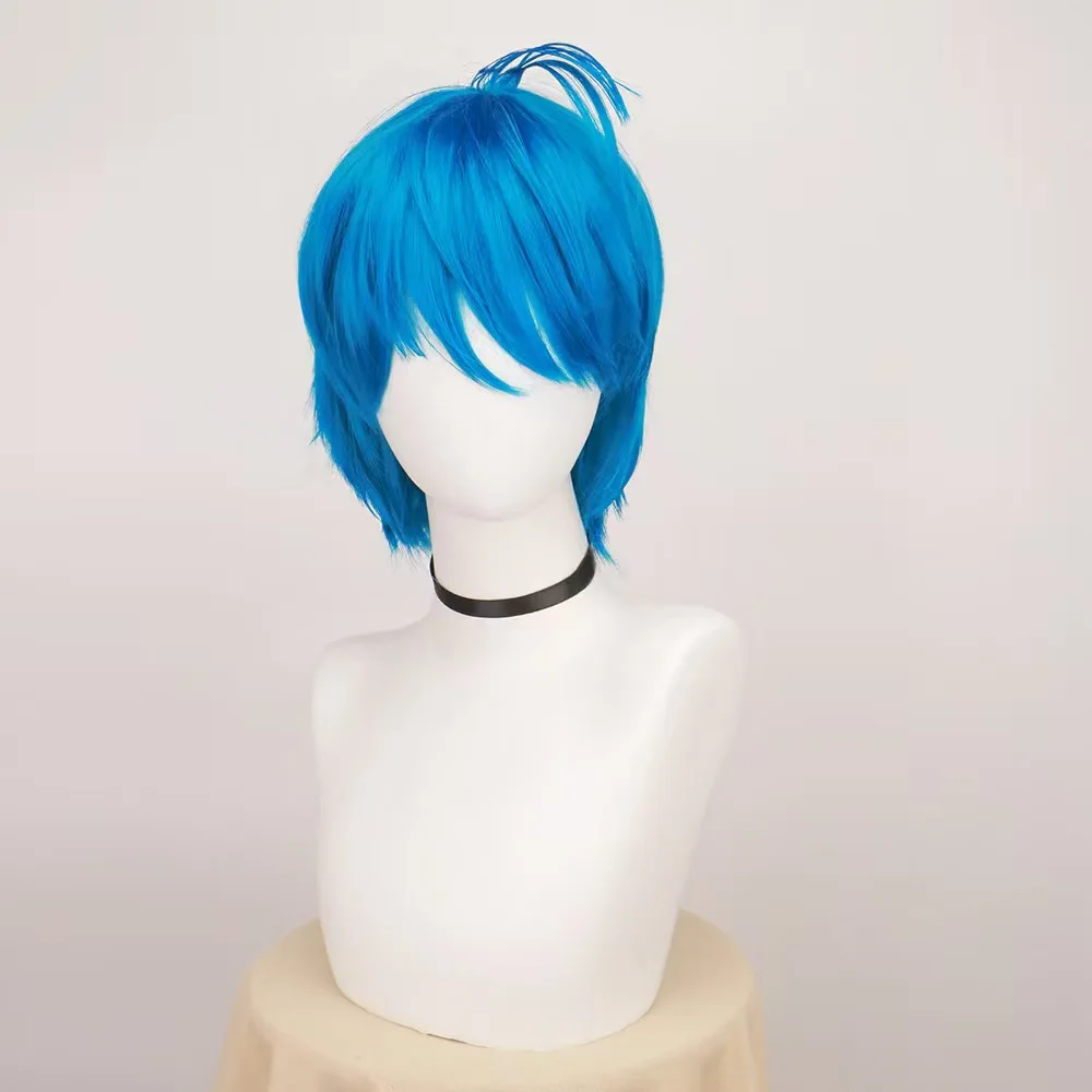 

Vibrant Blue Short Straight Cosplay Wig With Cute Tuft, Ideal For Anime Conventions And Character Role - Playing