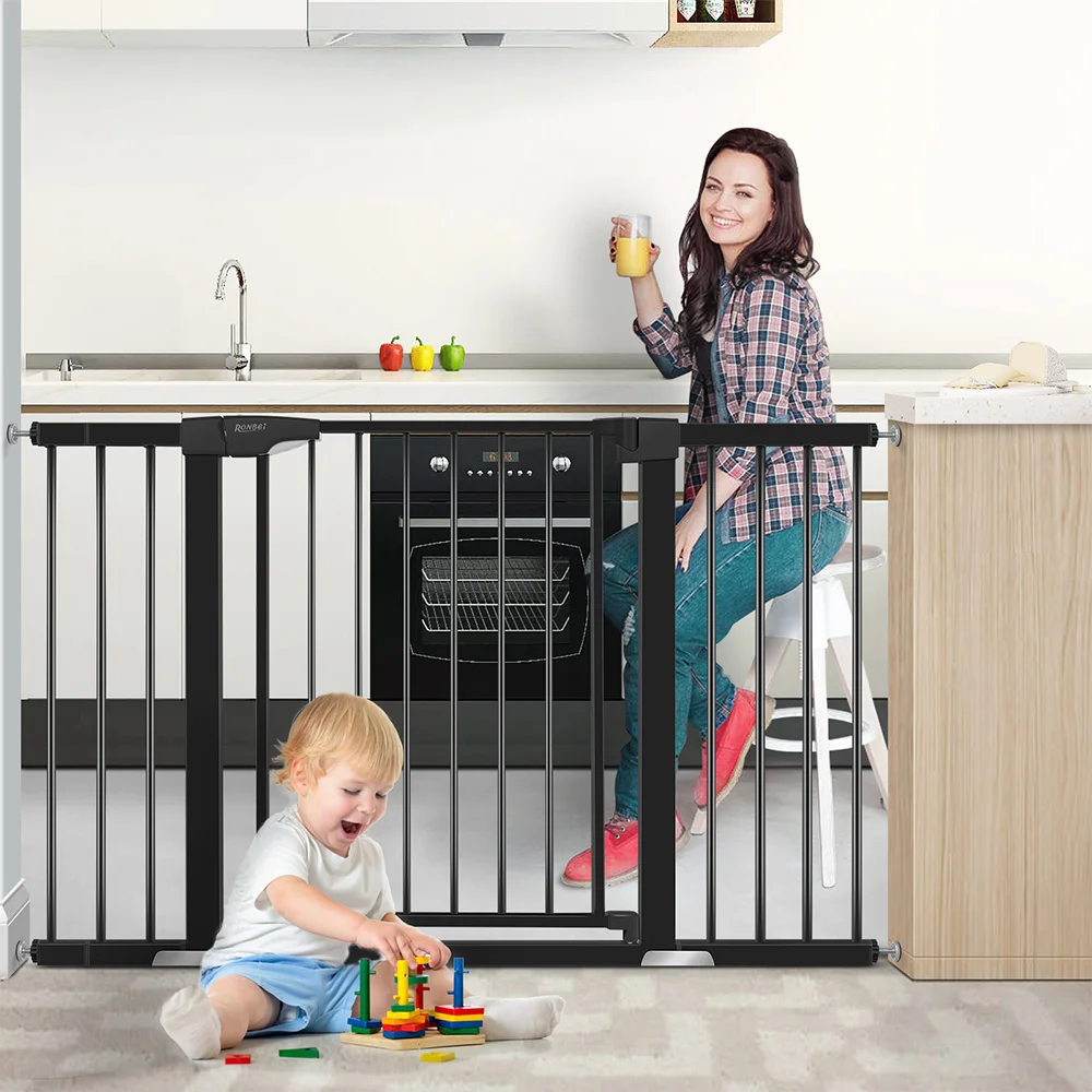 Custom Metal Temporary Fence Gate Baby Safety Lock Door Fence Stair Extension Baby Play Gate