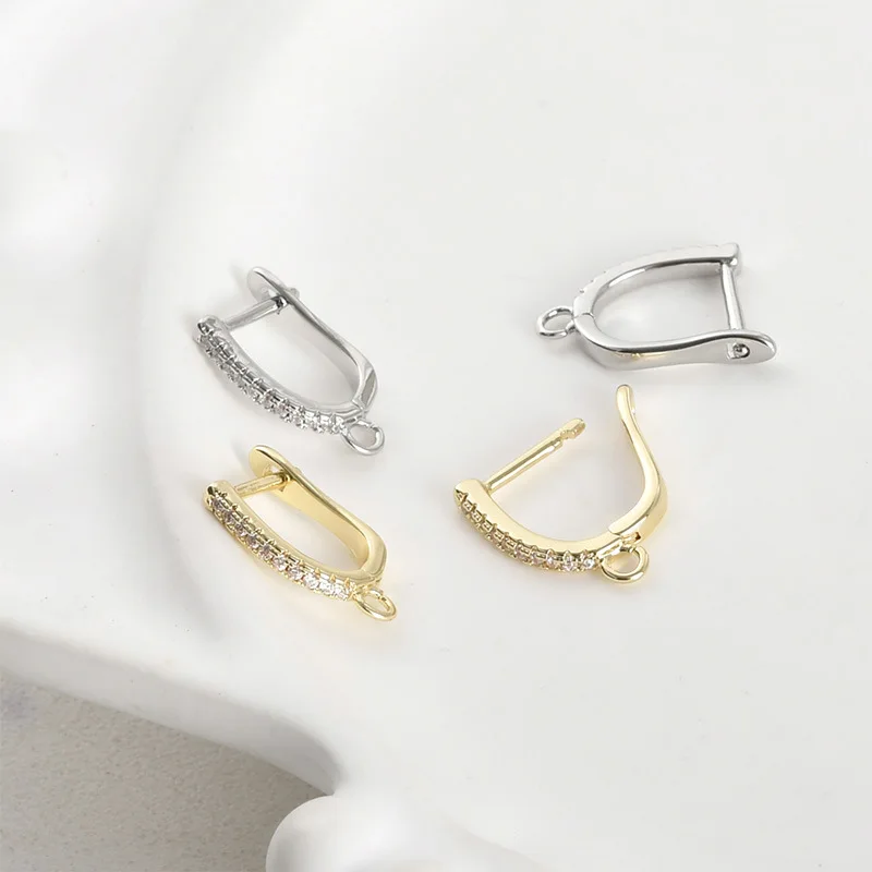 14k Gold Color Inlaid Zircon U-shaped Horseshoe Ear Buckle DIY Handmade Versatile Earrings Jewelry Accessories Material