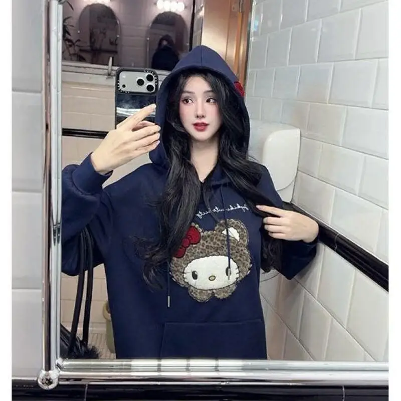 

Kawaii аниме модная повседневная свободная толстовка с вышивкой женская осень-зима новый универсальный топ Sanrio Hello Kitty Setup женский комплект