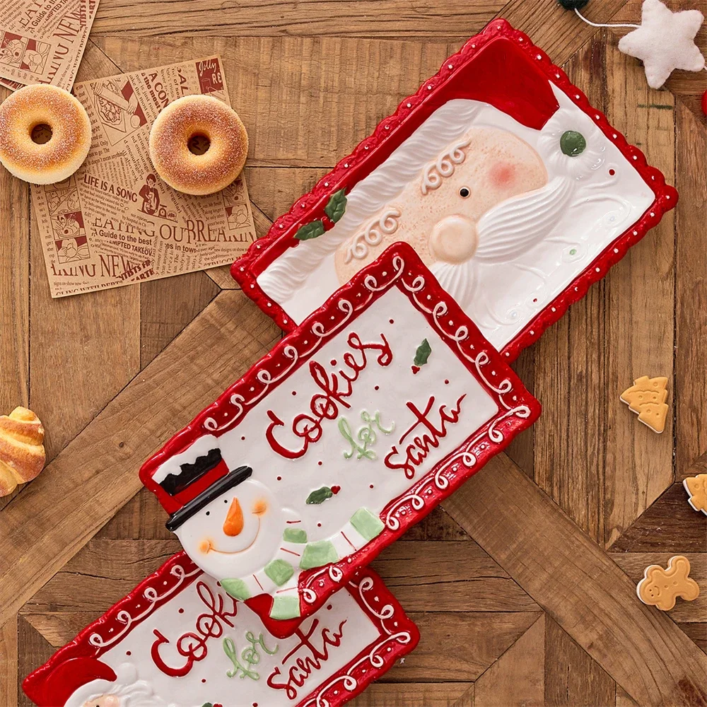 Three Dimensional Hand-Painted Ceramic Plate Santa Claus Snowman Letter Printing Tableware Christmas Gifts Candy Dim Sum Plate