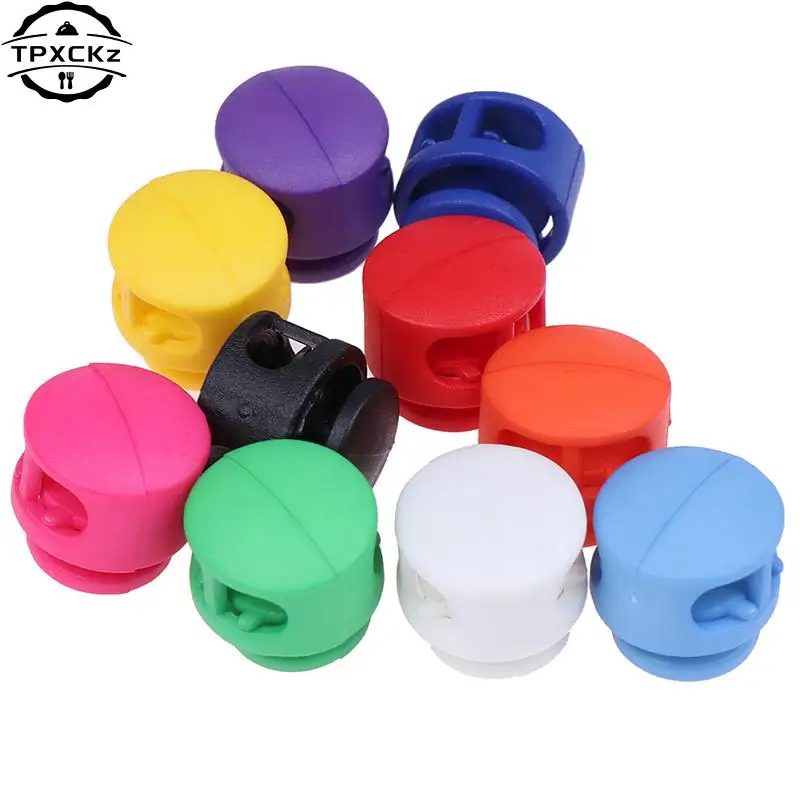 10pcs Double Hole Spring Cord Lock Round Ball Shaped Toggle Stoppers Stop Sliding Cord Fasteners Locks Buttons Ends Replacement