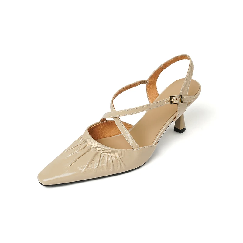 Woman Shoes Closed Toe Retro Sandals French Style Real Leather Elegant Ladies Summer Shoes Thin Heel New Trend Spring Mules