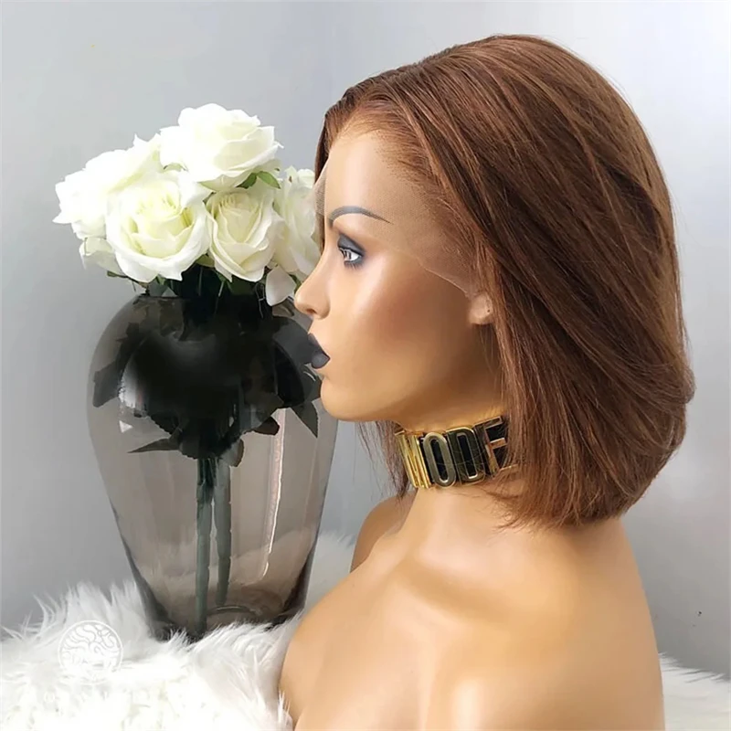 13x4 Brown Blonde Bob Lace Front Human Hair Wigs Brazilian Princess Hair Straight HD Transparent Lace Frontal Wigs For Women