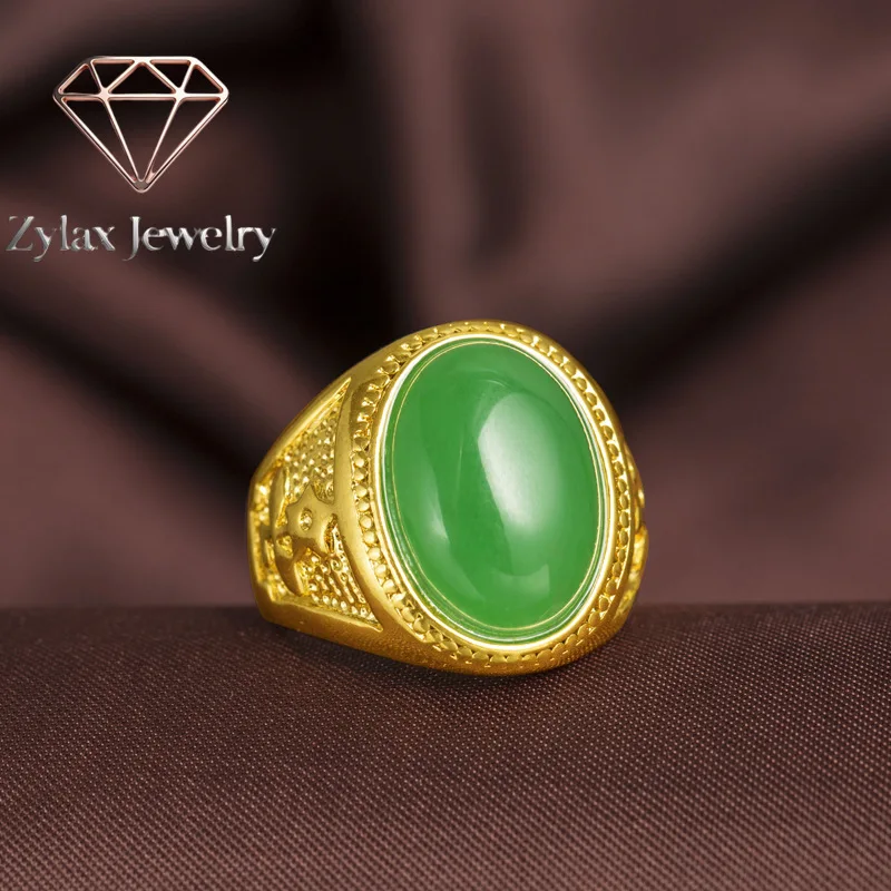 Zylax Jewelry Men's 24K Gold AU999 Agate Adjustable Ring | Embossed auspicious light with glow coating, showstopping for nightli