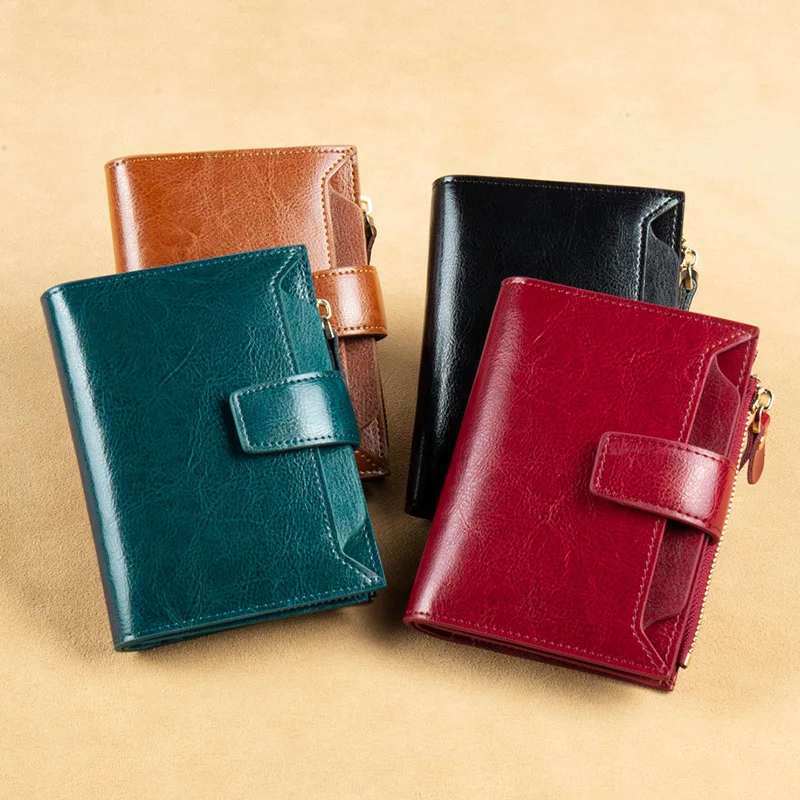 ​Vintage Genuine Leather Women's Wallet with RFID-Blocking Spacious Zip Coin Compartment & Multi-Function Design​