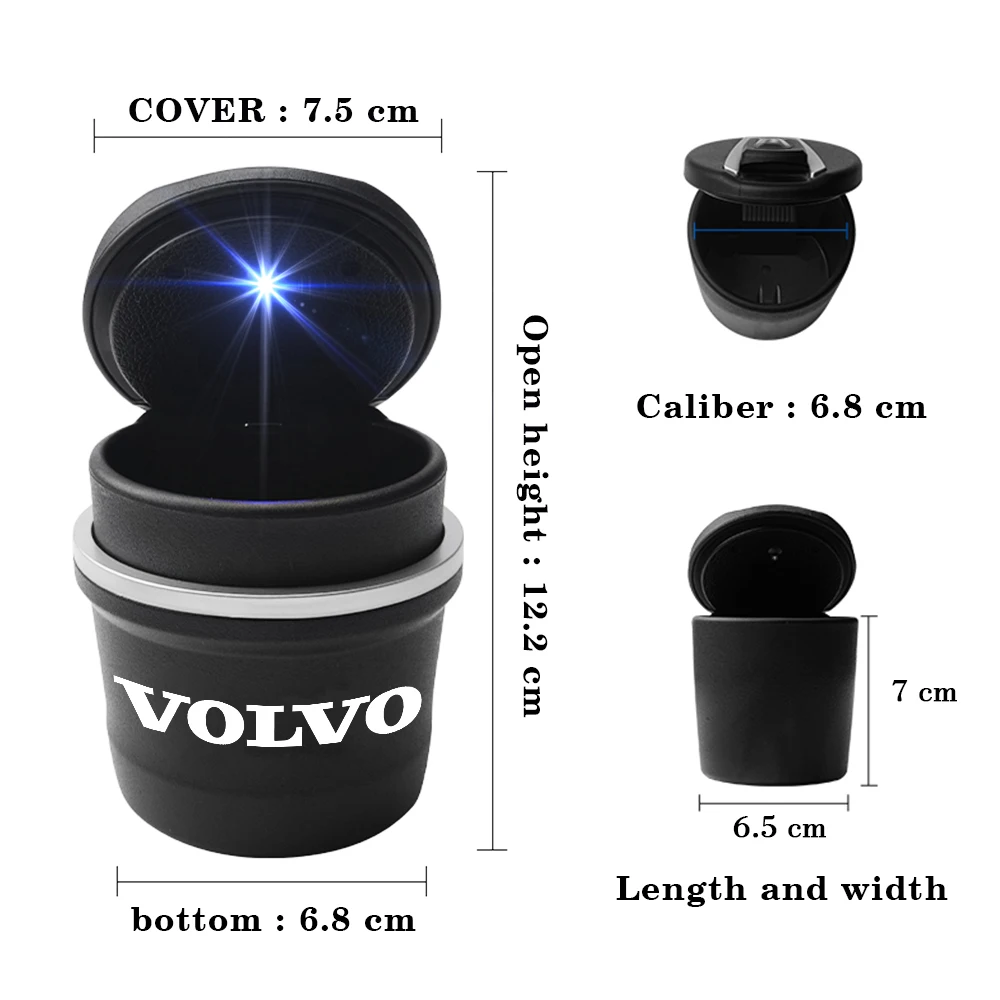 Portable Car Cigarette Ashtray Cup With LED Light Detachable Vehicle Ashtray Auto Accessories For Volvo XC90 S60 XC60 V70 S80