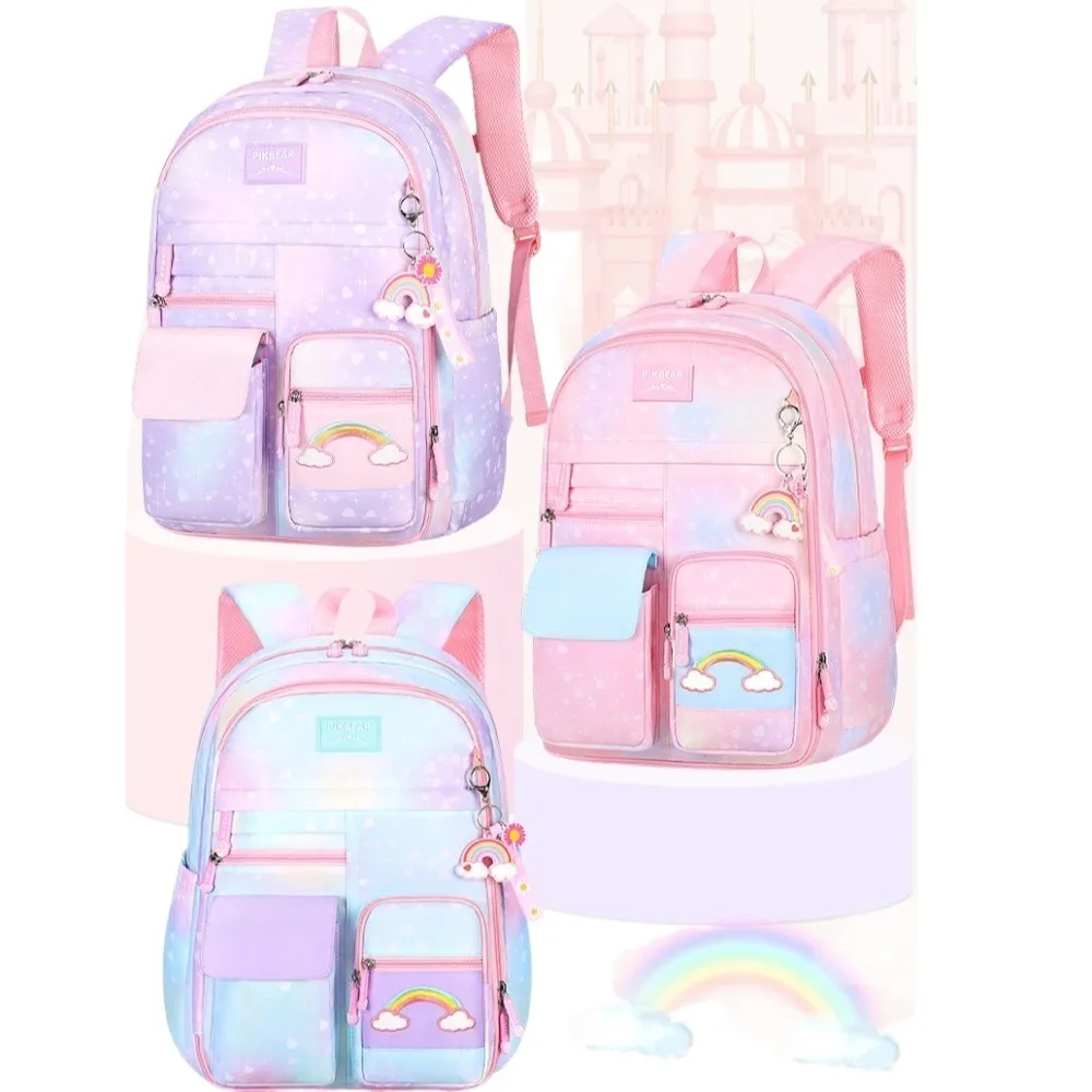 레인보우 어린이 배낭 측면 개방형 냉장고 스타일 도어 오프닝 어깨 가방 하라주쿠 한국 스타일 학생 학교 가방