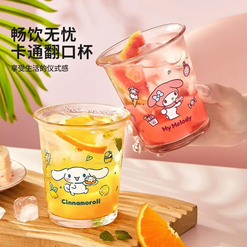 Sanrios Hellokittys 400Ml Couple Glass Milk Cup Cinnamoroll Melody Anime Juice Cup Cute Beverage Cup Cartoon Direct Drinking Cup