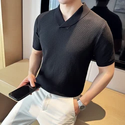 New Style Men's V-neck Knit Short-sleeved T-shirt Men's Summer Business Casual T-shirt Brand Clothing 3XL-M