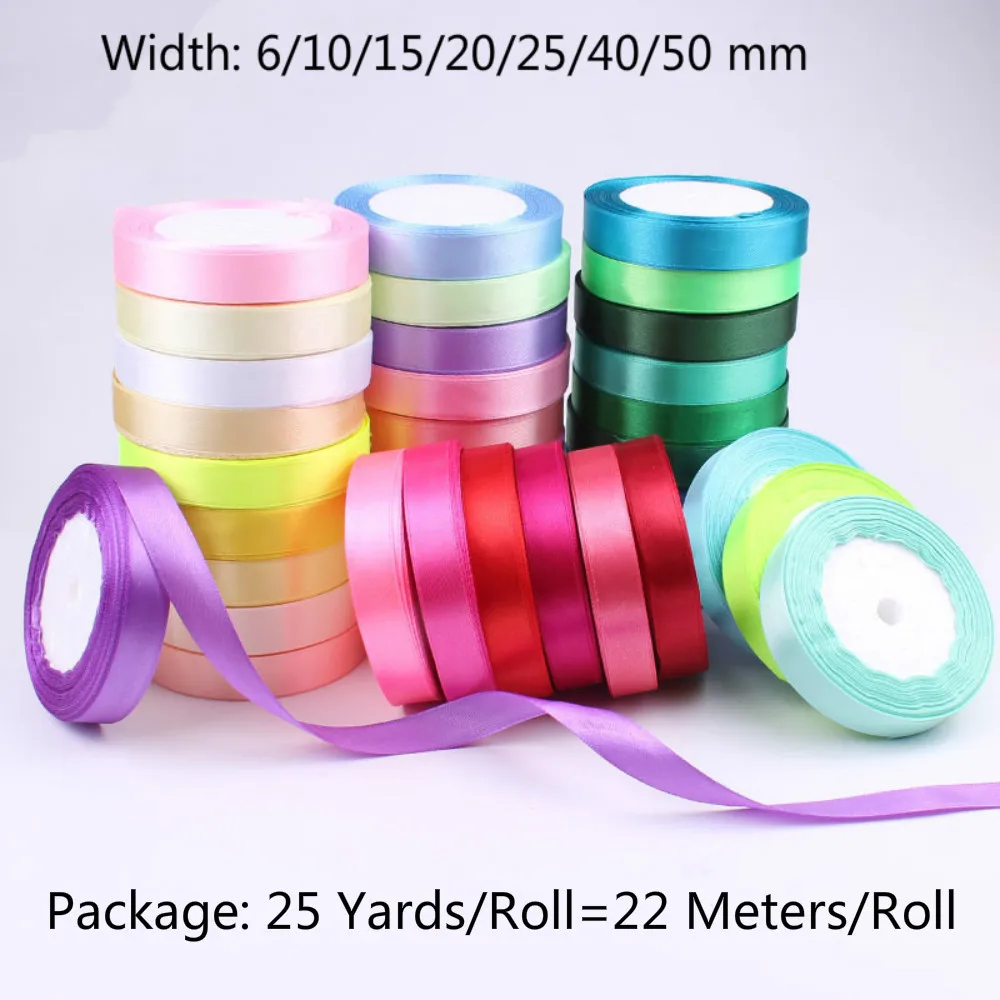 25 Yards 22M 6/10/15/20/25/40/50mm Silk Satin Ribbon Bow Craft Decor Wedding Christmas Party Decoration DIY Gift wrap Packing