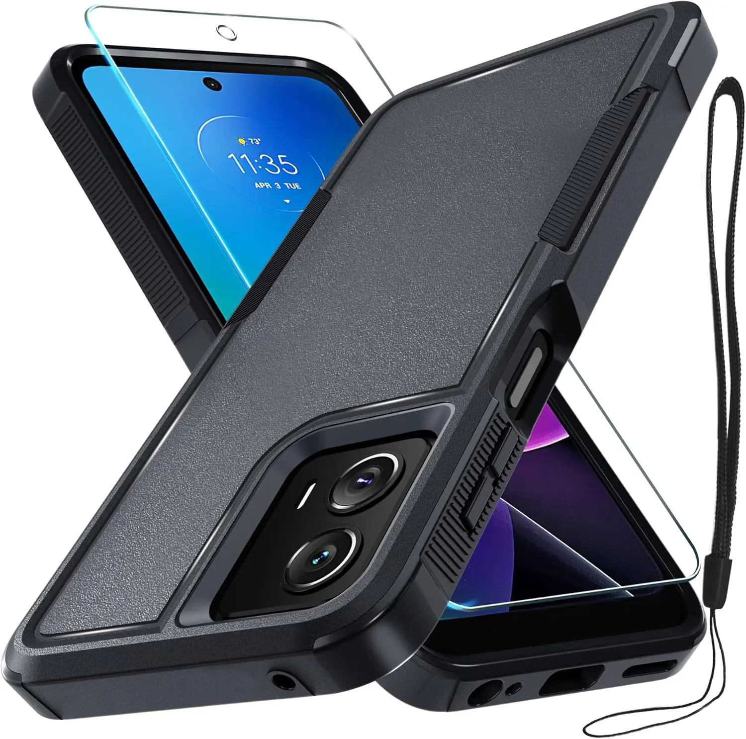 

Прочный защитный чехол для Moto G Power 5G 2024 с защитной пленкой для экрана и ремешком, черный матовый