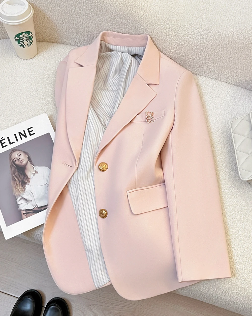 

2025 Spring New Style Pink Casual Suit Advanced Design Women's Coat, Gentle and Versatile Ladies' Clothing Fashion Suit