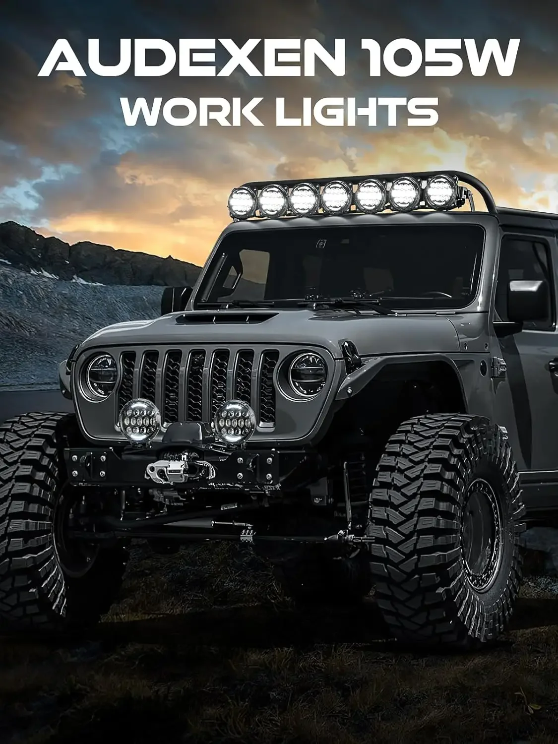 7 Inch 105W Round Spot LED Pods Light Bar High/Low Beam DRL with Adjustable Mounting Bracket Compatible with Jeep Off Road 4WD T