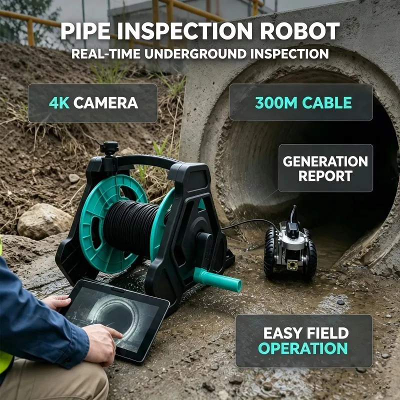 IP68 Waterproof Pipeline Inspection Robot Wheeled 4-Wheel Drive Replaceable Wheels for 250-300mm Underground Drain Pipeline