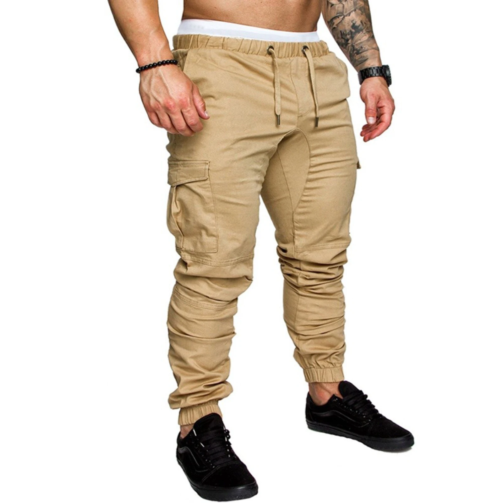 

Picklion New Men Joggers Cargo Pants Solid Color Elastic Long Casual Trousers Pantalon Homme Military Army Pants Men Leggings