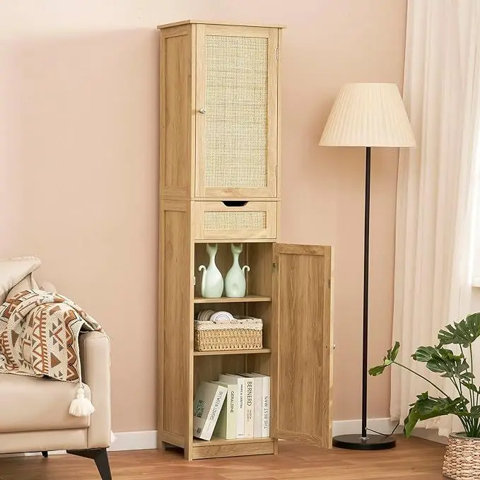 Rattan storage cabinet against the wall with baffle drawers Eco-friendly special bookcase side cabinet