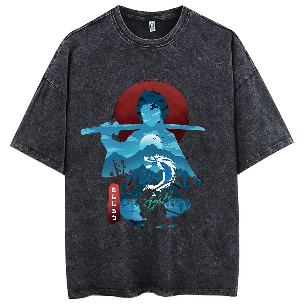 2026 Nieuwe Hot Anime Gedrukt Zuur Gewassen T-shirt 100% Katoen Streetwear Tops Vintage Manga Fashion Oversized Tees Unisex