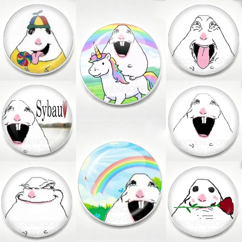Funny Hamster Meme Glass Cabochon Round Brooches Creative Cartoon Animal Lapel Badges Accessories Friends Gifts Jewelry MS056